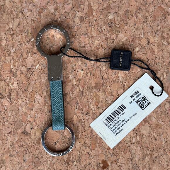 BVLGARI Bulgari Mens Turquoise Calf Leather Keychain Strap w/ Gift Box - Picture 2 of 10